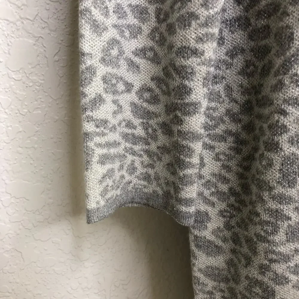 Karl Lagerfeld silver gray white metallic leopard sweater midi dress size XL